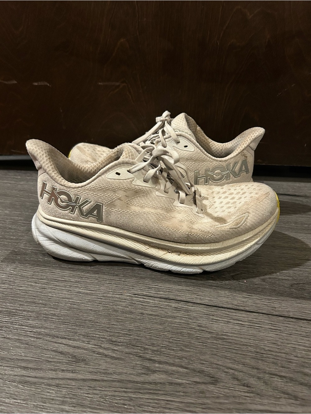 Hoka Women's Running Shoes in Beige and White